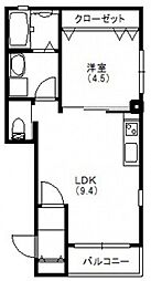 ヴァンヴェール八木 1LDKの間取図画像