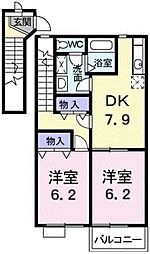 ベルメゾン3 2DKの間取図画像
