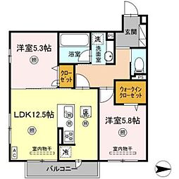 サンドルフ高須 2LDKの間取図画像