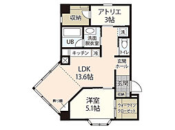 ディアメゾン御幸橋 1SLDKの間取図画像