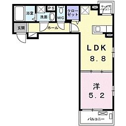 カサベルテ大町 1LDKの間取図画像