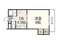 シャルマン辻 1DKの間取図画像
