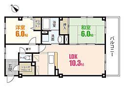 フォブール川内 2LDKの間取図画像