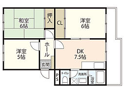 フラワーヒルズ 3DKの間取図画像