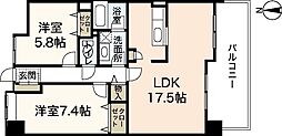 イワーサ楽々園 2LDKの間取図画像