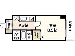 グランディール三篠 1Kの間取図画像