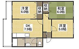 フラワーヒルズ 3DKの間取図画像
