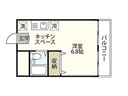 リバーコートＡ 6階ワンルームの間取り