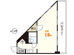 ロシェル川内 4階ワンルームの間取り