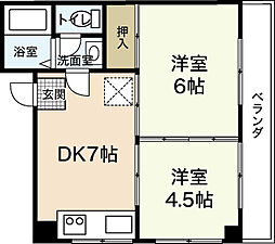 河元ビル 4階2DKの間取り