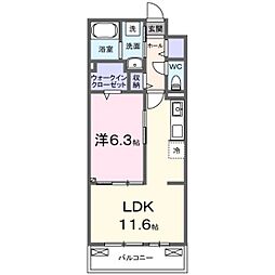 中筋1丁目アパート 3階1LDKの間取り