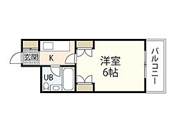 K・B・M己斐 1Kの間取図画像