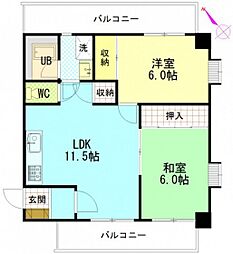 アヴァンセ中筋 2LDKの間取図画像