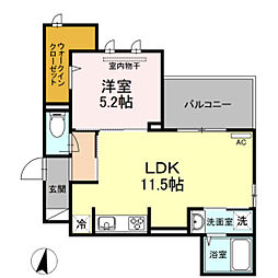 グランテリア楽々園S 1LDKの間取図画像