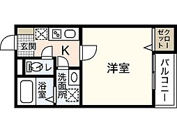 プランソレイユA 1Kの間取図画像