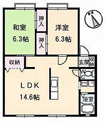 サンビレッジ平野A 2LDKの間取図画像