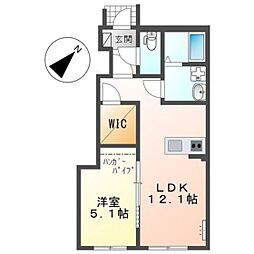 仮)リバーヒルズ上平良 1LDKの間取図画像
