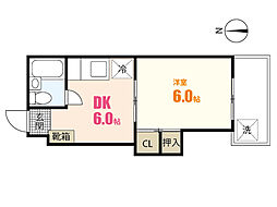 中田ビル西原 1DKの間取図画像