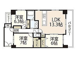 シャルマン庚午北 3LDKの間取図画像