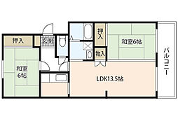 カーサ井口B 2LDKの間取図画像