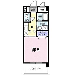 アヴニールヌーヴォー 1Kの間取図画像