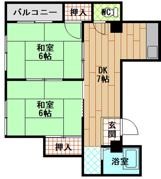 広島県広島市西区小河内町2丁目(賃貸マンション2DK・3階・40.48㎡)の写真 その2