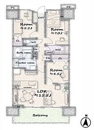 ミッドプレイス八王子 3LDKの間取図画像