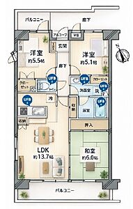 間取り:南面LDK+隣接和室、間仕切りを開放すれば計19.7畳のおもてなしスペースに 間取り:南面LDK+隣接和室、間仕切りを開放すれば計19.7畳のおもてなしスペースに