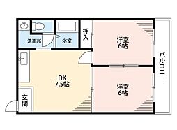 オスカー桜木A 2DKの間取図画像