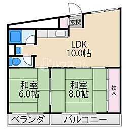 香里コーポ百合 2LDKの間取図画像