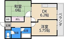 シャンテ渡辺 2DKの間取図画像