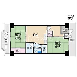 丸信リバーサイドコーポ第1棟 2DKの間取図画像