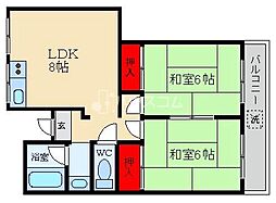 シャルマン四條畷 2LDKの間取図画像