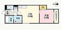 クリエオーレ上野口 1LDKの間取図画像