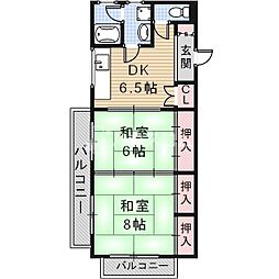 翠香園コーポ百合第2 2DKの間取図画像