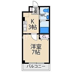 松尾ハイツ寝屋川 1DKの間取図画像