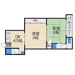 秦ハイツ 2DKの間取図画像