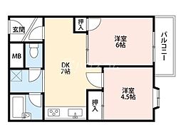 マンションウエストプラザ 2DKの間取図画像