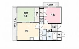 ビューハイツ四條畷 2DKの間取図画像
