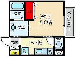シャーメゾン松屋町 1Kの間取図画像