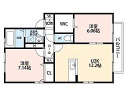 ルミエール東中振B 2LDKの間取図画像