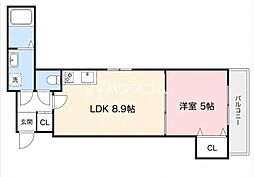 クリエオーレ上野口 1LDKの間取図画像