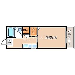 クイーン桜木 1Kの間取図画像