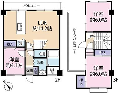 間取り：メゾネットタイプ 戸建て感覚で住める3ＬＤＫ 上階に部屋無し