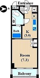 トバダナウ武蔵中原 1Kの間取図画像