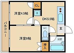 サンコート中之島 2DKの間取図画像
