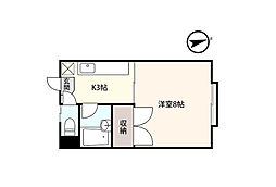 ラ・ネージュ上田III 2階1Kの間取り