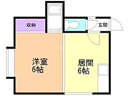 グリーンコート花川 1DKの間取図画像