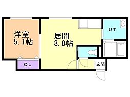 モンテヴェルディL.A 1LDKの間取図画像