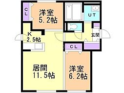 グレイシアN32 2LDKの間取図画像